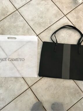 Vince Camuto Black Luck Tote with Gray Center Panel